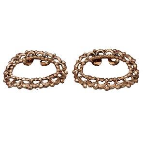 Vintage Signed Musi Gold Tone Openwork Filigree Scalloped Statement Shoe Clips